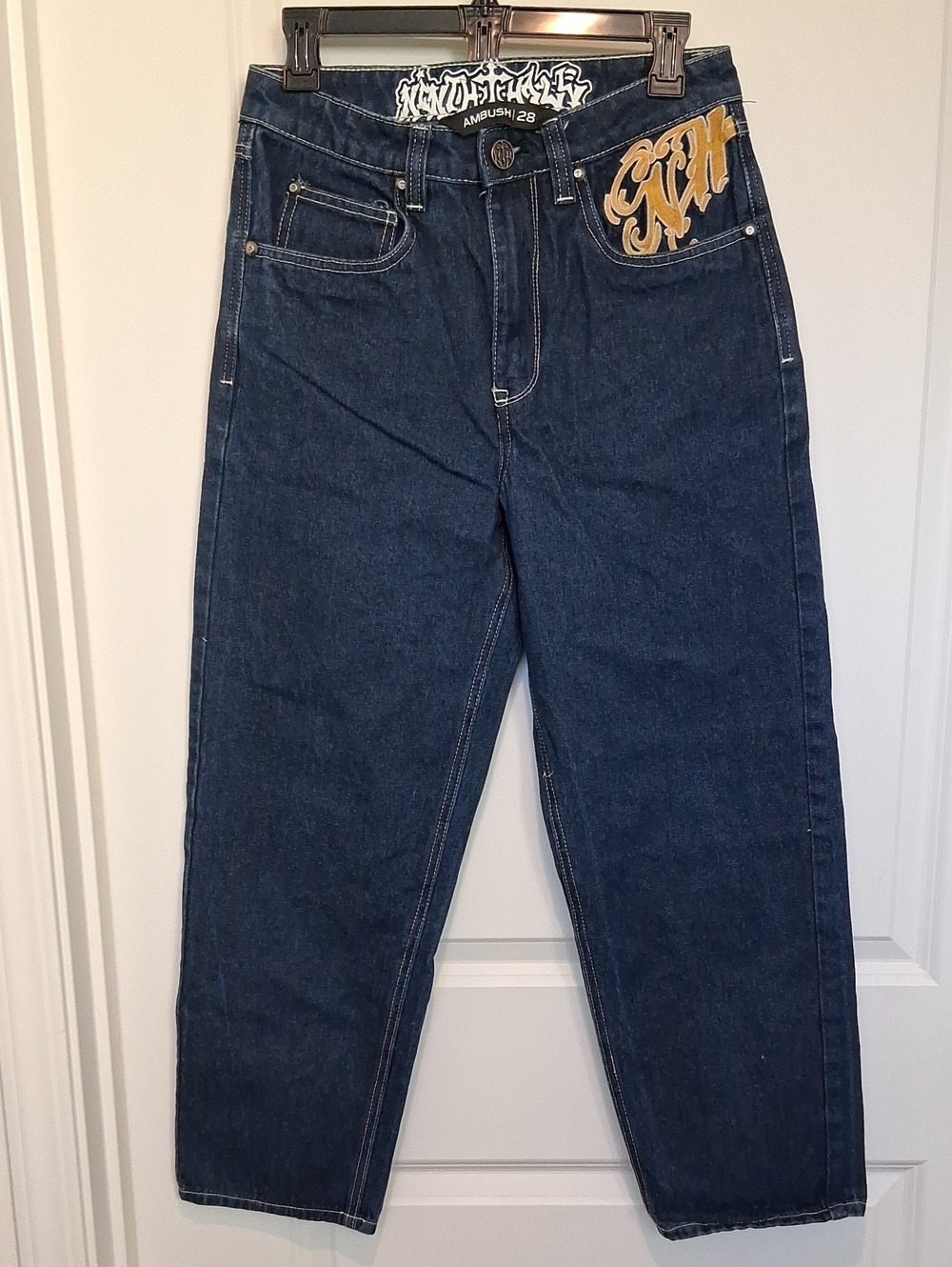 Ninth Hall Ambush Men’s Dark Blue Denim Jeans with Embroidered Accent